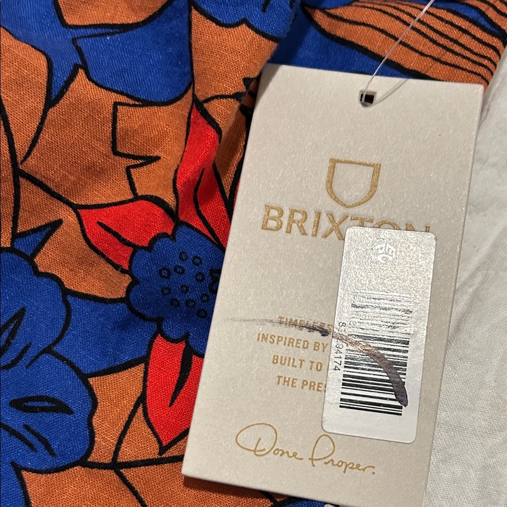 Brixton Blue and Orange Floral Puff-Sleeve Top XS NWT linen - Picture 4 of 4